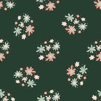 Minimalistic seamless pattern with folk flowers ornament. Green background. vector