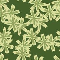 Blossom seamless pattern with light green random flowers print. Green background. Creative blossom ornament. vector