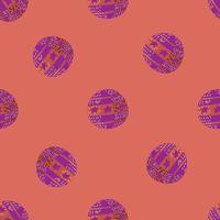 Minimalistic seamless trick pattern with purple colored circus balls shapes. Pink pale background. vector