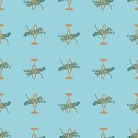 Wild zoo seamless pattern with doodle jumping tigers print. Blue bright background. Simple circus backdrop. vector