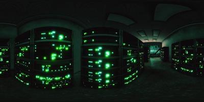 VR360 network server room with computers for digital tv ip communications video