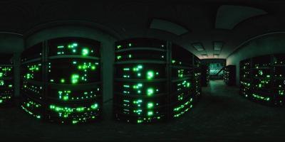 VR360 network server room with computers for digital tv ip communications video