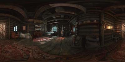 VR360 view of old log home interior video