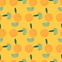 Abstract food seamless pattern with orange doodle apples ornament. Yellow pastel background. vector