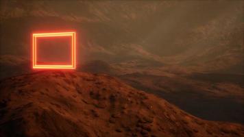 portail au néon sur la surface de la planète mars avec de la poussière qui souffle