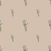 Cartoon seamless pattern with grey bones hand halloween print. Beige pastel background. vector