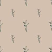 Cartoon seamless pattern with grey bones hand halloween print. Beige pastel background. vector