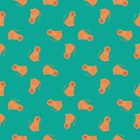 Exotic animal seamless pattern with orange colored lion silhouettes print. Bright turquoise background. vector