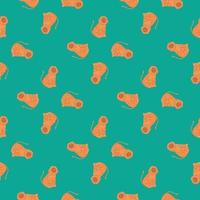 Exotic animal seamless pattern with orange colored lion silhouettes print. Bright turquoise background. vector