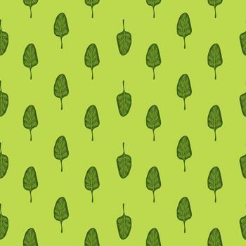 Seamless pattern Spinach salad on bright background. Minimalistic ornament with lettuce. vector