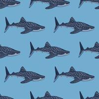 Whale shark seamless pattern in scandinavian style. Marine animals background. Vector illustration for children funny textile.