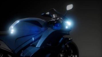 moto sport bike in dark studio with bright lights video