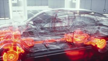 transparent car with engine in laboratory video