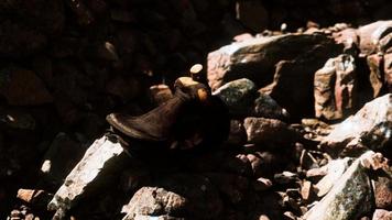 Old leather saddle on the stone outdoor video