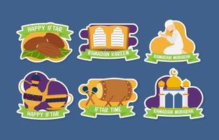 Iftar in Ramadan Month Sticker Label Set vector