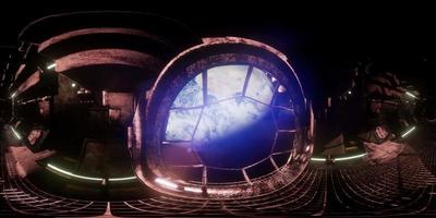 câmera vr 360 movendo-se dentro de um túnel de nave espacial. pronto para uso em vr360 video