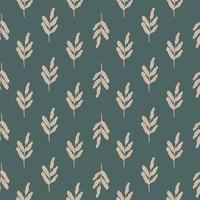 Abstract nature seamless pattern with simple light leaf branches silhouettes. Pale blue background. vector