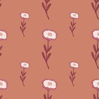 Minimalistic style seamless botanic pattern with white flowers. Coral background. vector