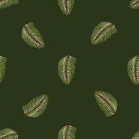 Hawaii seamless pattern in minimalistic style with creative fern leaf silhouettes. Dark green background. vector