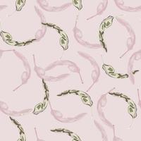 Hand drawn seamless pattern with pastel pink colored tropical leaves print. Random ornament. vector