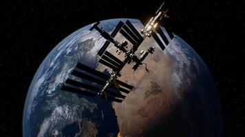 International Space Station in outer space over the planet Earth orbit video