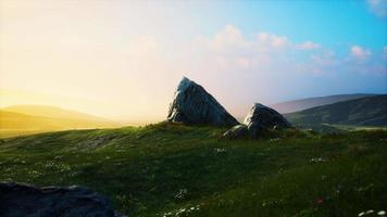 8K mountain valley with stones at sunrise video