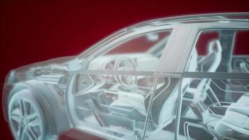 Holographic animation of 3D wireframe car model with engine video