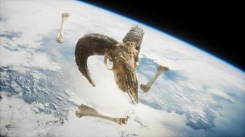 rams skull with bones at Earth orbit video