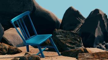 retro blauwe houten stoel op het strand video