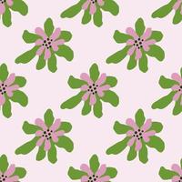 Green and pink colored abstract daisy flower seamless nature pattern. Light background. vector