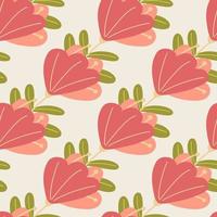 Abstract flowers bud seamless pattern in hand drawn style. Light grey background. Summer bloom print. vector