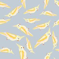 Yellow and white colored cockatoo parrot ornament seamless pattern. Blue background. Random animal print. vector