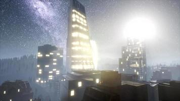 city skyscrapes at night with Milky Way stars video