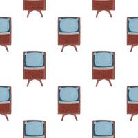 Isolated tv media doodle seamless pattern in hand drawn style. Blue and brown colored technic backdrop. vector