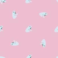 Minimalistic seamless pattern with hand drawn light blue frog ornament. Pink pastel background. vector