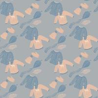 Christmas seamless cozy pattern with sweaters, mittens, scarfs and hats silhouette. Blue and pink palette. vector