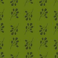 Greenery seamless pattern with doodle simple eucalyptus leaf ornament. Green olive background. vector