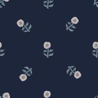Minimalistic style vintage seamless pattern with doodle sunflower elements. Dark navy blue background. vector