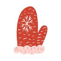 Retro christmas mitten isolated on white background. Wear from wool sketch hand drawn in style doodle. vector