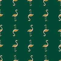 Decorative seamless exotic zoo pattern with simple flamingo ornament. Green background. vector