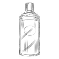 Bottle maotai isolated on white background. Bottle in engraved style. Vintage sketch black outline close up. vector