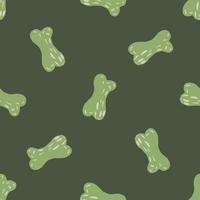 Seamless random pattern with hand drawn green bones silhouettes print. Pale olive background. vector
