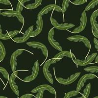 Summer style jungle seamless pattern with random banana leaf ornament. Dark green background. vector