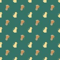 Nature wildlife seamless pattern with doodle beige lion silhouettes. Turquoise background. Simple design. vector