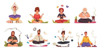 Meditation Yoga Cartoon Compositions vector