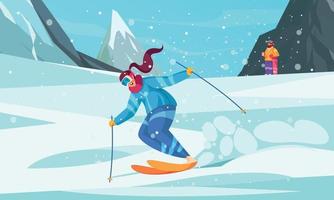 Winter Ski Resort Cartoon Composition vector