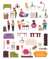 Furniture Store Cartoon Set vector