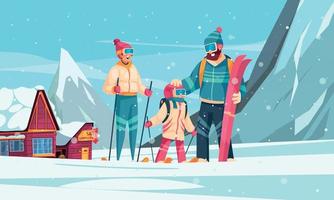 Winter Ski Resort Cartoon Composition vector
