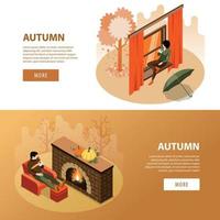 Autumn Isometric Horizontal Banners vector