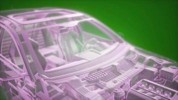 Holographic animation of 3D wireframe car model with engine video